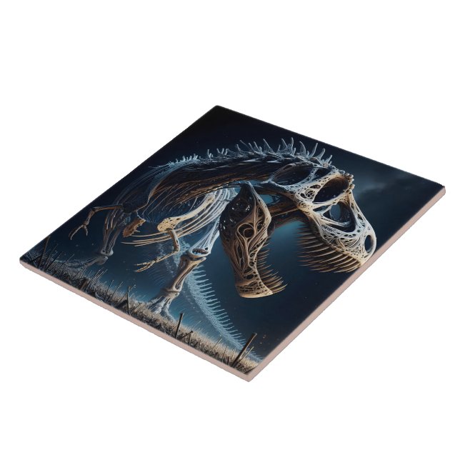 Dinosaur Skeleton Roaming an einer alten Landschaf Fliese (Seite)