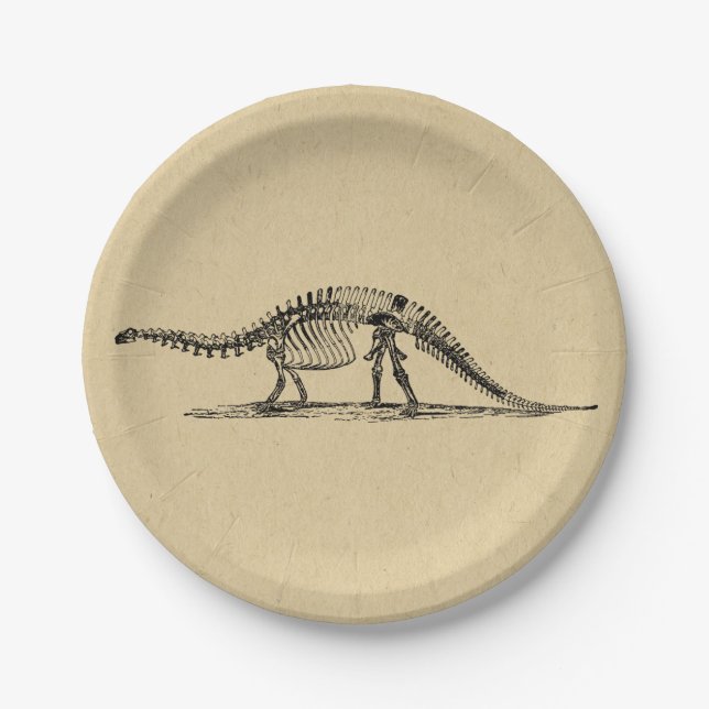 Dinosaur Skeleton Vintag Art Pappteller (Vorderseite)