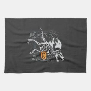 Dinosaur-Skelett Halloween-Kürbis-Friedhofs-Desi Geschirrtuch