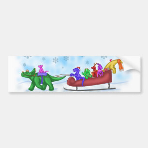Dinosaur Sleigh Ride Autoaufkleber