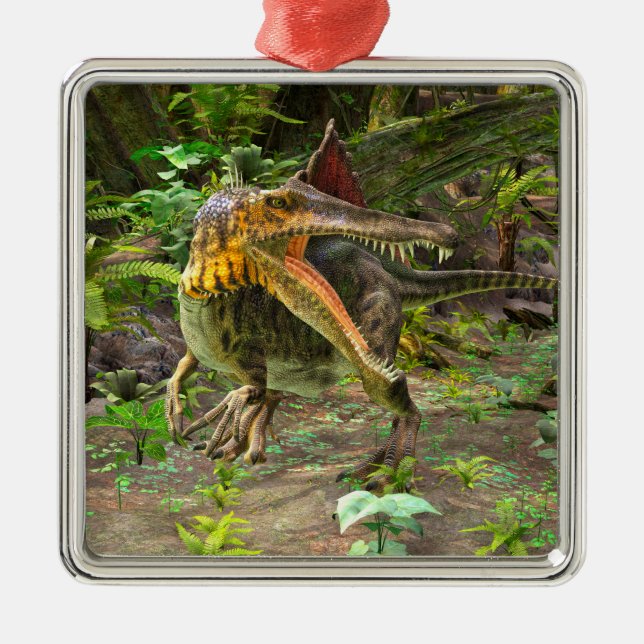 Dinosaur Spinosaurus Silbernes Ornament (Vorne)