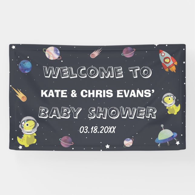 Dinosaur Star Planet Galaxy Babydusche Hintergrund Banner (Horizontal)