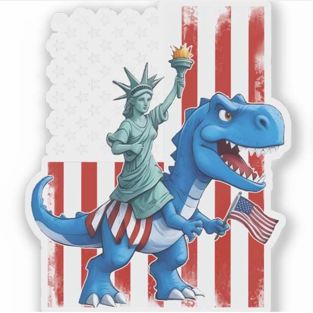 Dinosaur Statue Liberty 4. Juli Amerikanische Flag Aufkleber (Vorderseite)