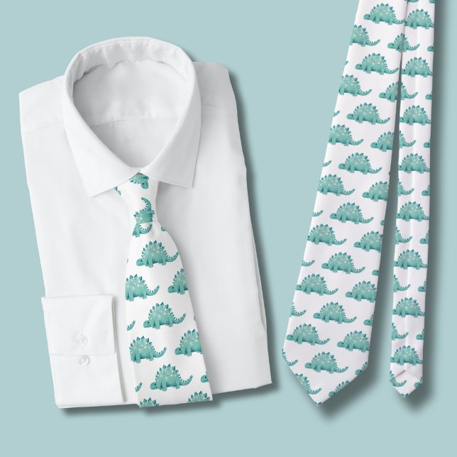 Dinosaur Stegosaurus Pattern Krawatte (Dinosaur tie white)