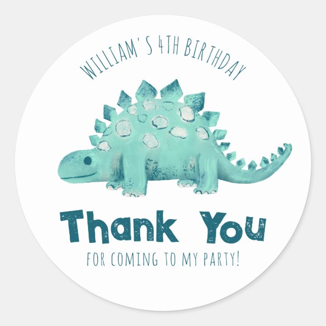 Dinosaur Stegosaurus Vielen Dank Boys Birthday Par Runder Aufkleber (Vorderseite)