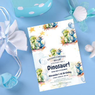 Dinosaur Stomp Chomp Rawr 1. Geburtstag Party Boy Einladung