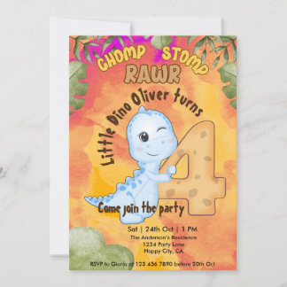 Dinosaur Stomp Chomp Rawr 4. Party Einladung