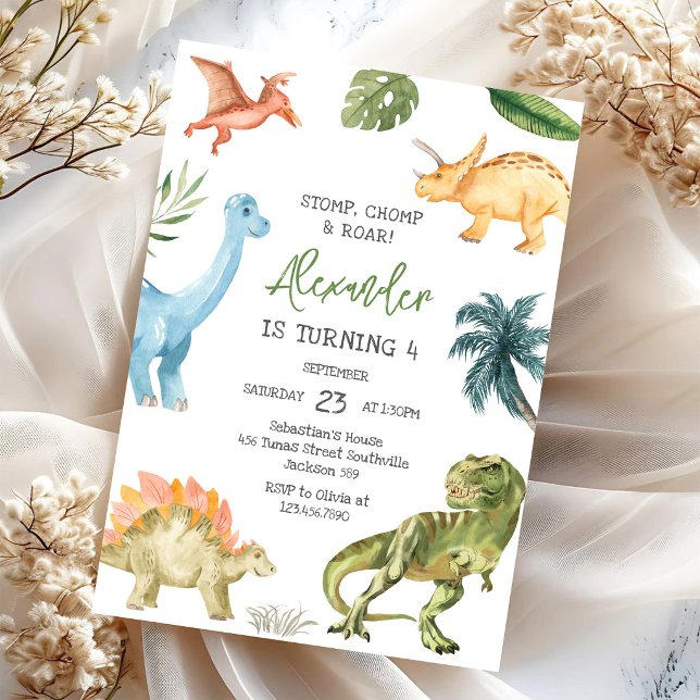 Dinosaur Stomp Chomp Roar Geburtstagsfeier Einladung (Von Creator hochgeladen)