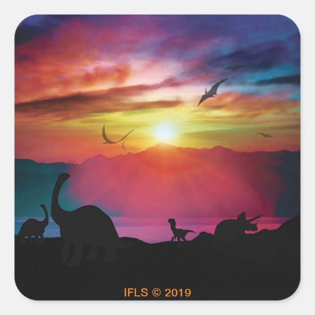 Dinosaur Sunset Quadratischer Aufkleber (Vorderseite)