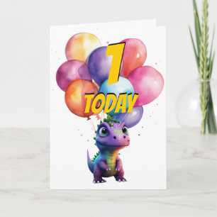 Dinosaur t Rex 1er PURPLE Carte Ballons d'Annivers