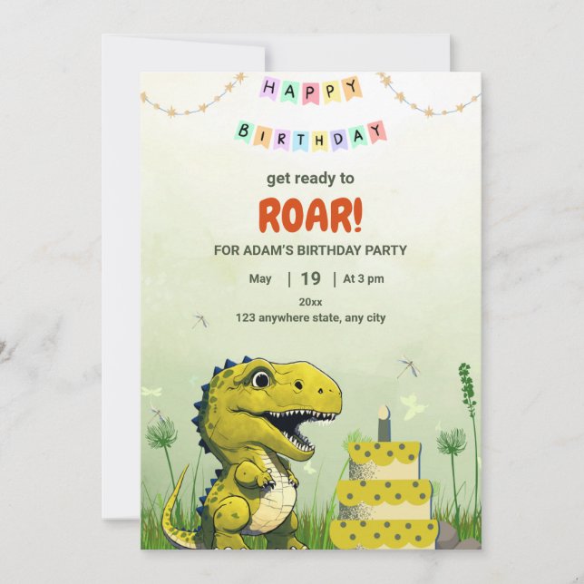Dinosaur T rex Anniversaire Invitation garçon T-Re (Devant)
