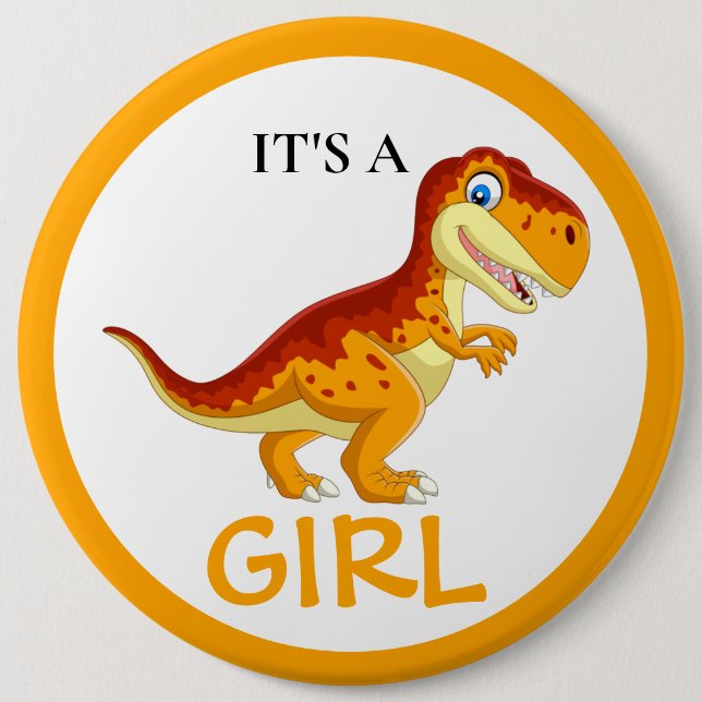 Dinosaur T Rex Baby Shower Girl Button (Vorderseite)