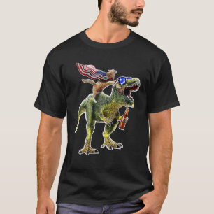 Dinosaur T Rex Beer Cat 4. Juli Amerikanische Flag T-Shirt