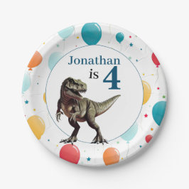 Dinosaur T Rex Birthday Blue Pappteller