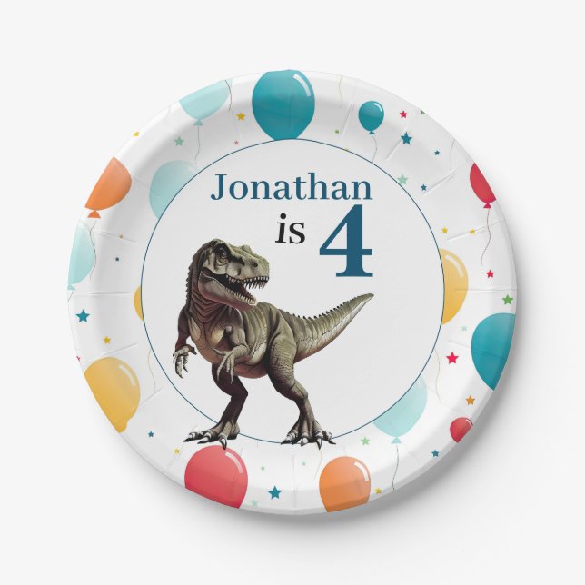 Dinosaur T Rex Birthday Blue Pappteller (Vorderseite)