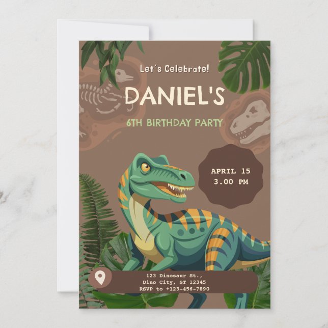 Dinosaur T-Rex Birthday Party Einladung (Vorderseite)