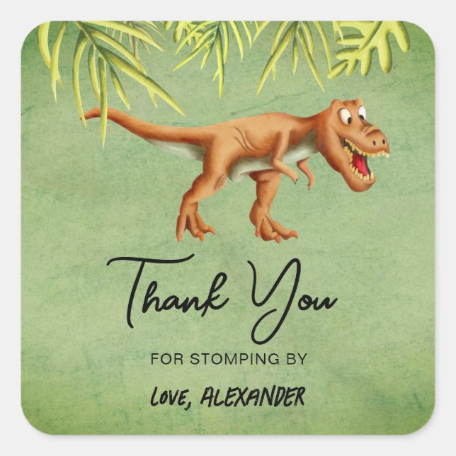 Dinosaur T Rex Birthday Party  Quadratischer Aufkleber (Vorderseite)