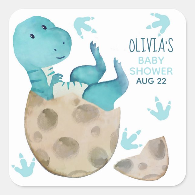 Dinosaur T Rex Boy Baby Dusche Quadratischer Aufkleber (Vorderseite)