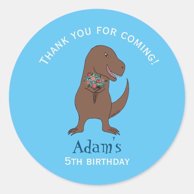 Dinosaur T-Rex Boy Birthday Party Gefallen Geschen Runder Aufkleber (Vorderseite)