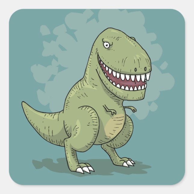 Dinosaur T Rex Cartoon Quadratischer Aufkleber (Vorderseite)