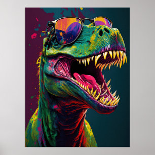Dinosaur T Rex Cool Bleu Vert Jurassique Poster