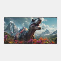 Dinosaur T-Rex Dino Stormy Mountains Desk Mat