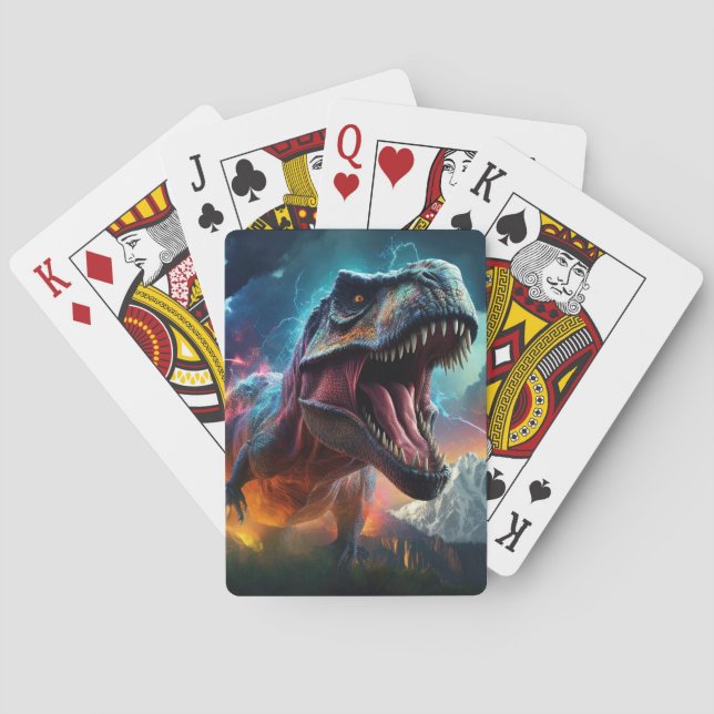 Dinosaur T-Rex Dino Stormy Mountains Spielkarten (Rückseite)