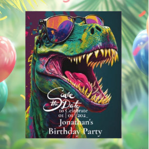 Dinosaur T-Rex Grün Save the Date Postkarte