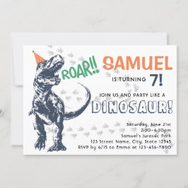 Dinosaur T-Rex in Party Hat Birthday Party Einladung