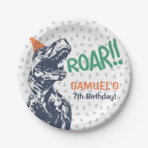 Dinosaur T-Rex in Party Hat Birthday Party Pappteller