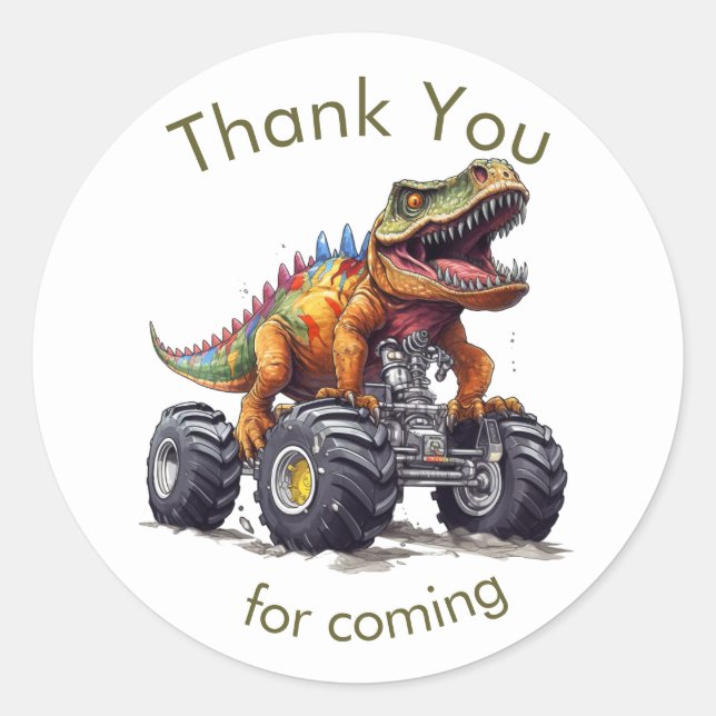 Dinosaur T-Rex Monster Truck, vielen Dank Runder Aufkleber (Vorderseite)
