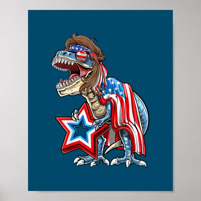 Dinosaur T Rex Mullet 4. Juli USA Poster (Vorne)
