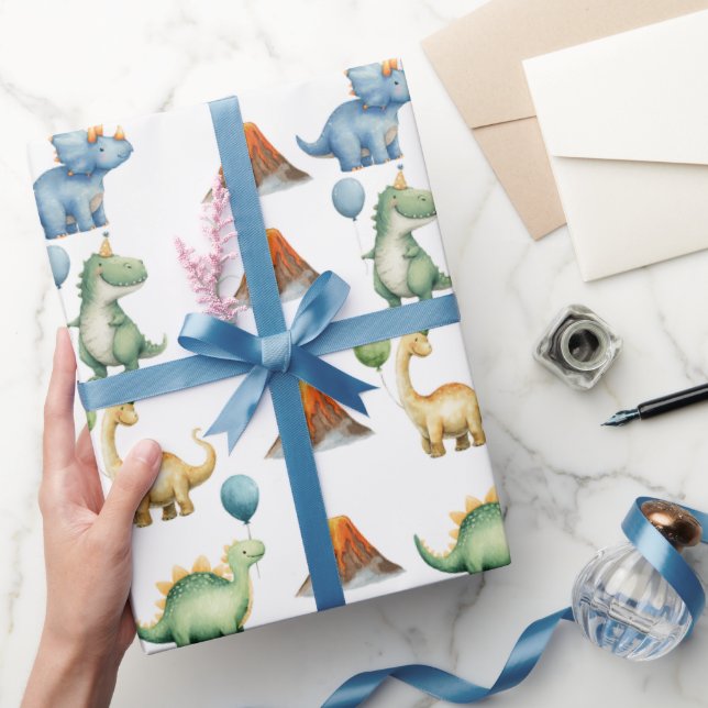 Dinosaur T-rex Name Age Wrapping Paper Geschenkpapier (Schenken)