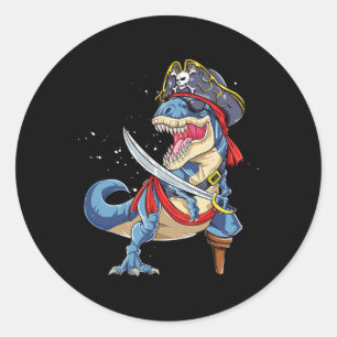 Dinosaur T Rex Pirat Jolly Roger Halloween Lustig  Runder Aufkleber