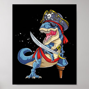 Dinosaur T Rex Pirate Piratenflagge Halloween Gesc Poster