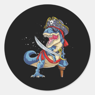 Dinosaur T Rex Pirate Piratenflagge Halloween Gesc Runder Aufkleber