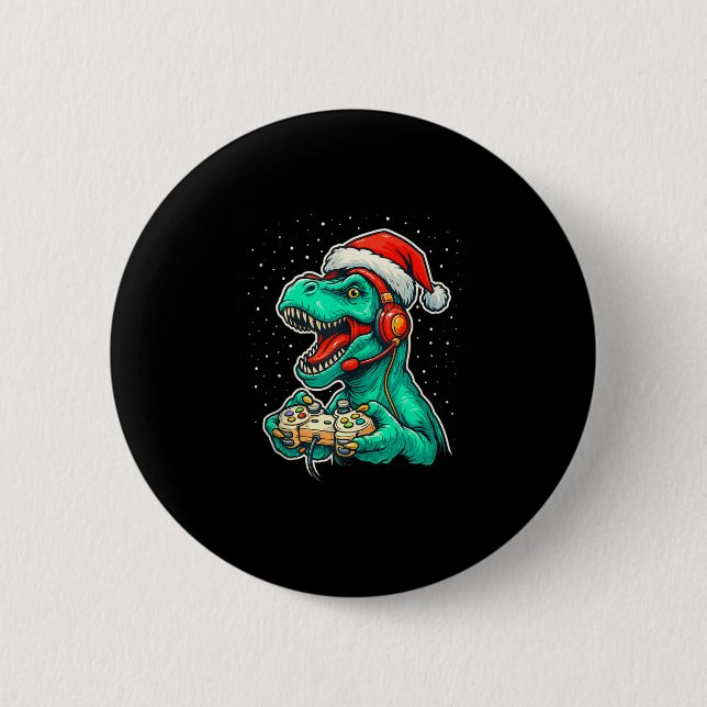 Dinosaur T Rex Playing Video Game Santa Hat Christ Button (Vorderseite)