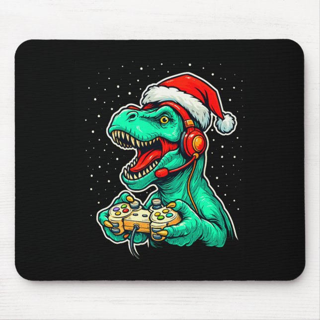 Dinosaur T Rex Playing Video Game Santa Hat Christ Mousepad (Vorne)