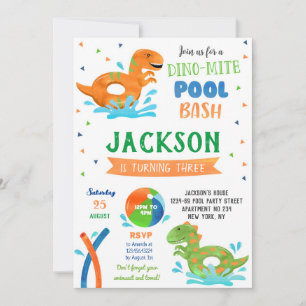 Dinosaur T-rex Pool Party Anniversaire Invitations