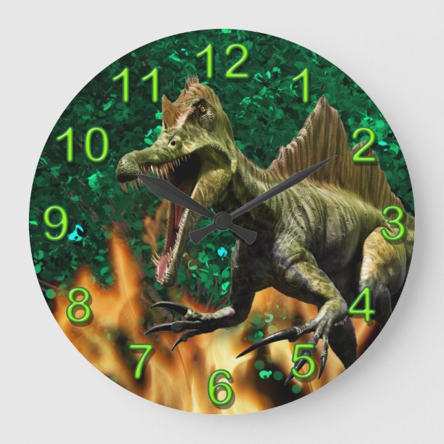 Dinosaur T-rex prähistorische Tierfeuerzahlen Große Wanduhr (Vorderseite)