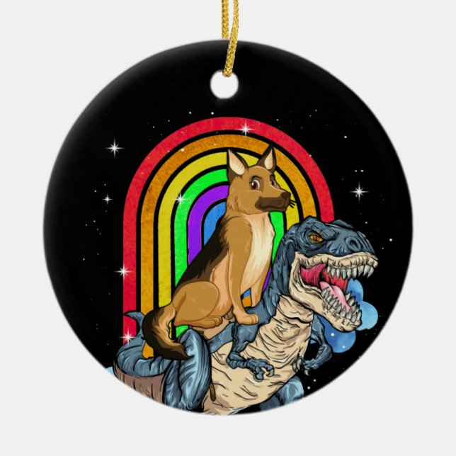 Dinosaur T rex Rainbow Keramik Ornament (Vorne)
