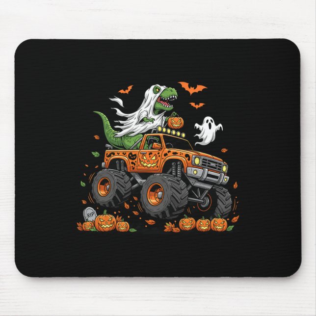 Dinosaur T-rex Riding Monster Truck Halloween Männ Mousepad (Vorne)