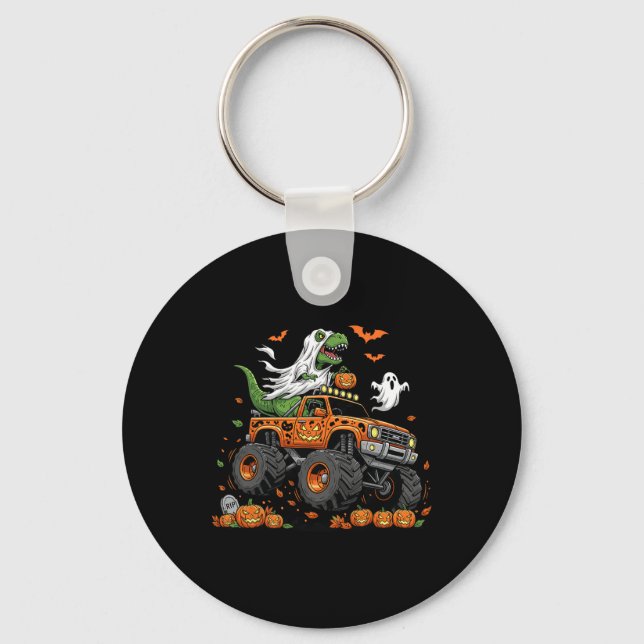 Dinosaur T-rex Riding Monster Truck Halloween Männ Schlüsselanhänger (Vorderseite)