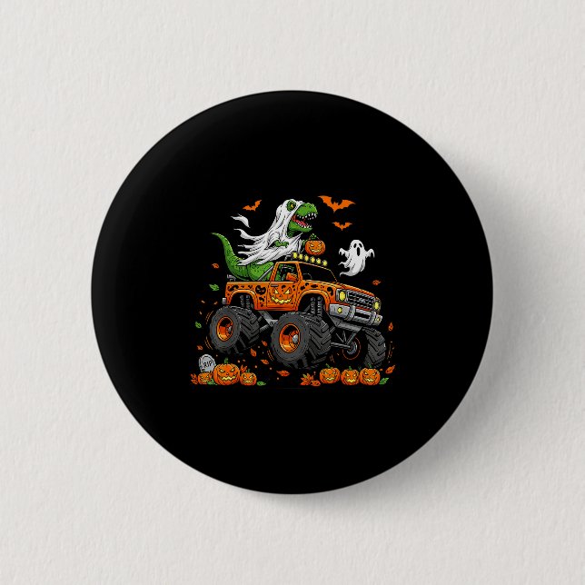 Dinosaur T-rex Riding Monster Truck Halloween Men  Button (Vorderseite)
