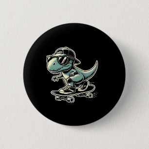 Dinosaur T Rex Skateboarden Lustiges Retro Skaten  Button