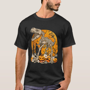 Dinosaur T Rex Skeleton Pumpkin mit MondHallowee T-Shirt