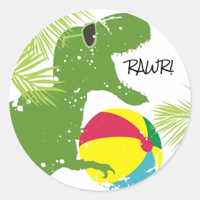 Dinosaur t-rex Sommer Spaß Beach-Ball Aufkleber (Vorderseite)