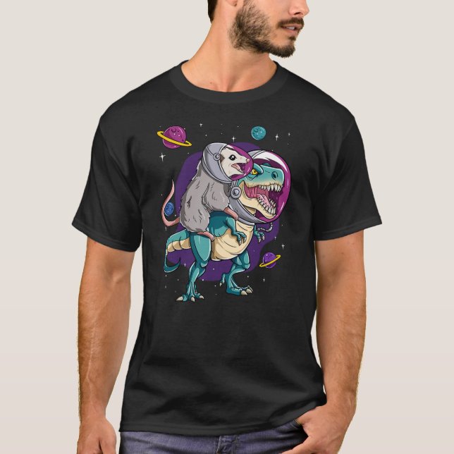Dinosaur T Rex Space Planets Sparkles Possum T-Shirt (Vorderseite)