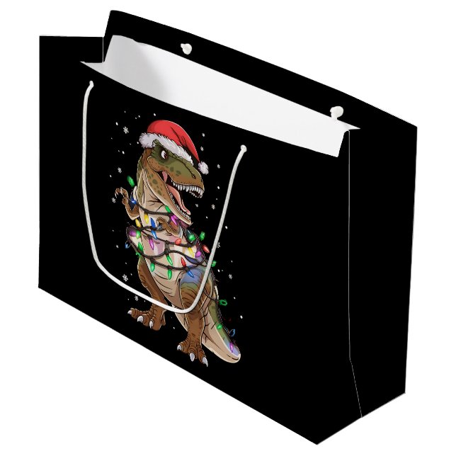 Dinosaur T-rex Tree Christmas Sweater Xmas Dino Große Geschenktüte (Vorderseite Schrägansicht)