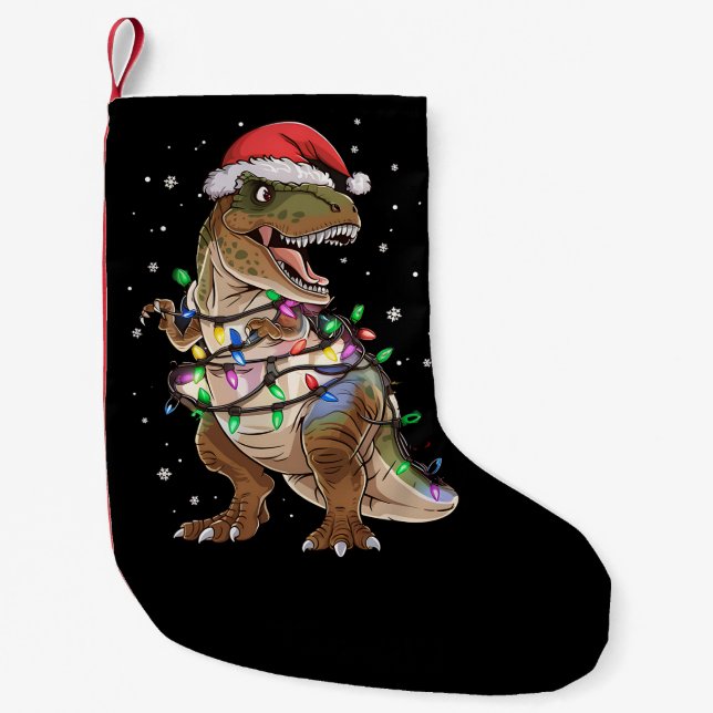 Dinosaur T-rex Tree Christmas Sweater Xmas Dino Kleiner Weihnachtsstrumpf (Vorderseite)